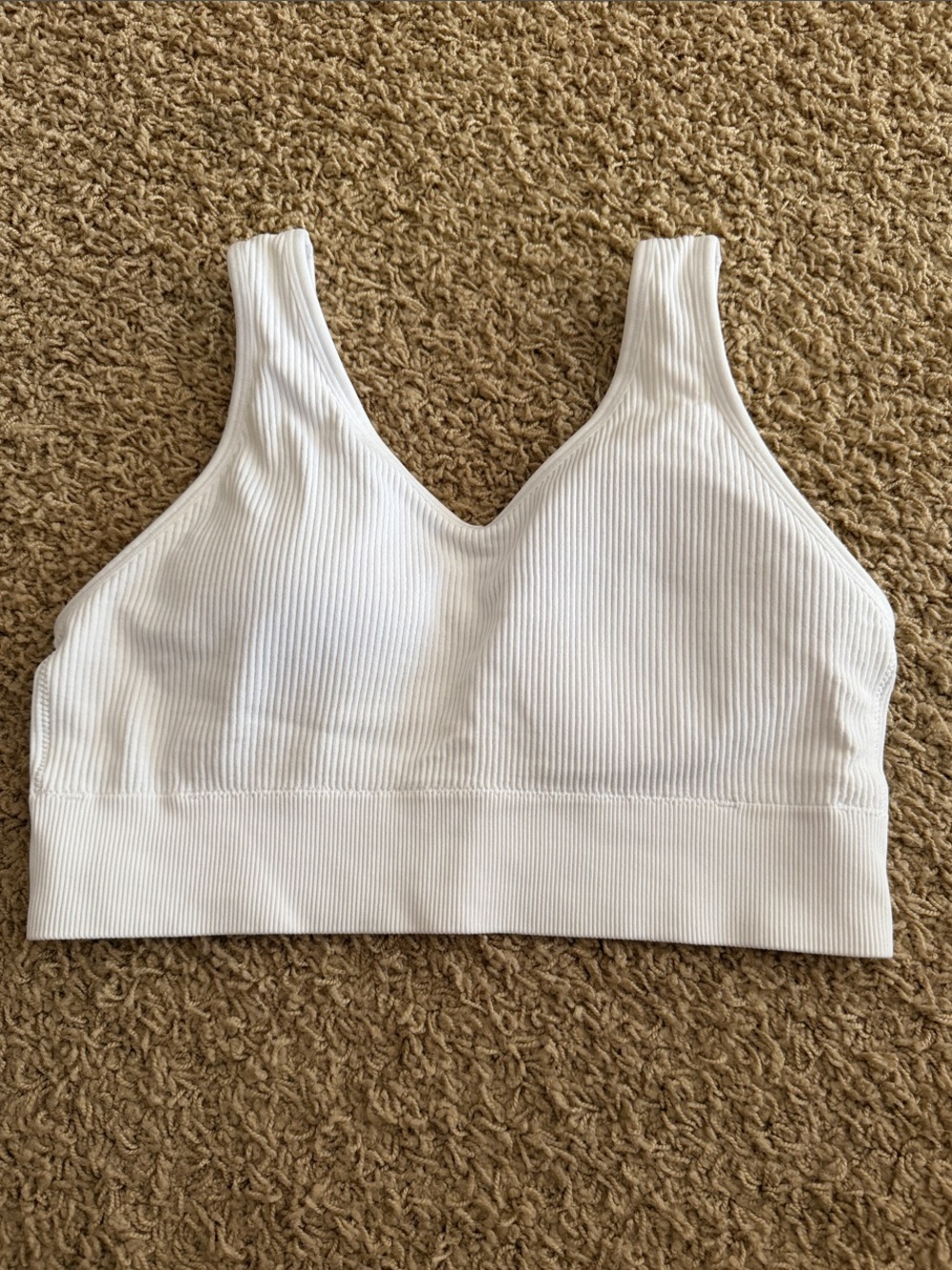 aerie Ribbed White V-Neck Bralette
